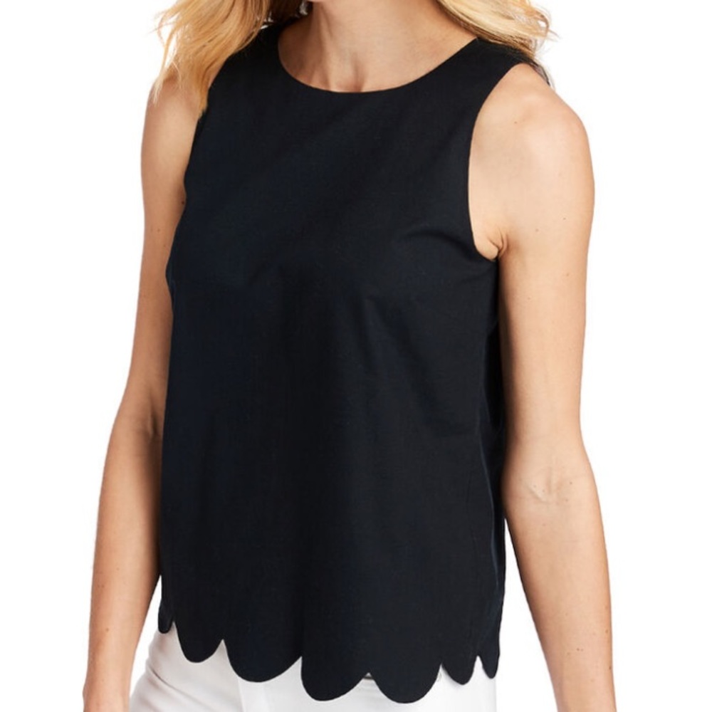 Vineyard Vines Jet Black Scalloped Hem Shell Top Size 0